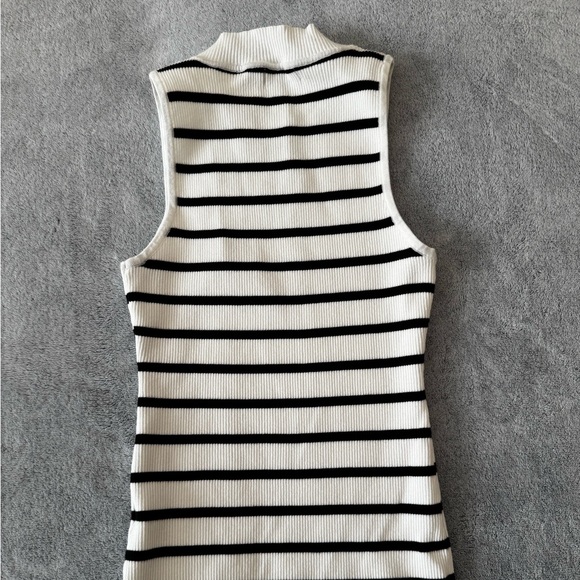 Striped Black and White Sleeveless High Neck Top - Picture 2 of 5